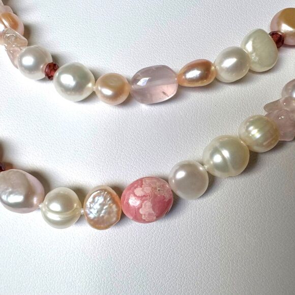 Vintage Honora 40" Pearl & Gemstone Necklace & Bracelet Set Pink Rhodochrosite - Picture 10 of 16